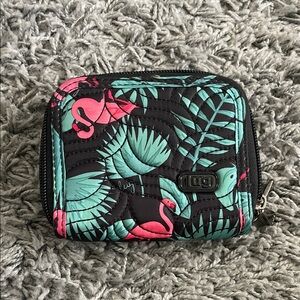 Lug Splits Wallet Quilted Accordion Double Zip RFID Wallet Flamingo Design